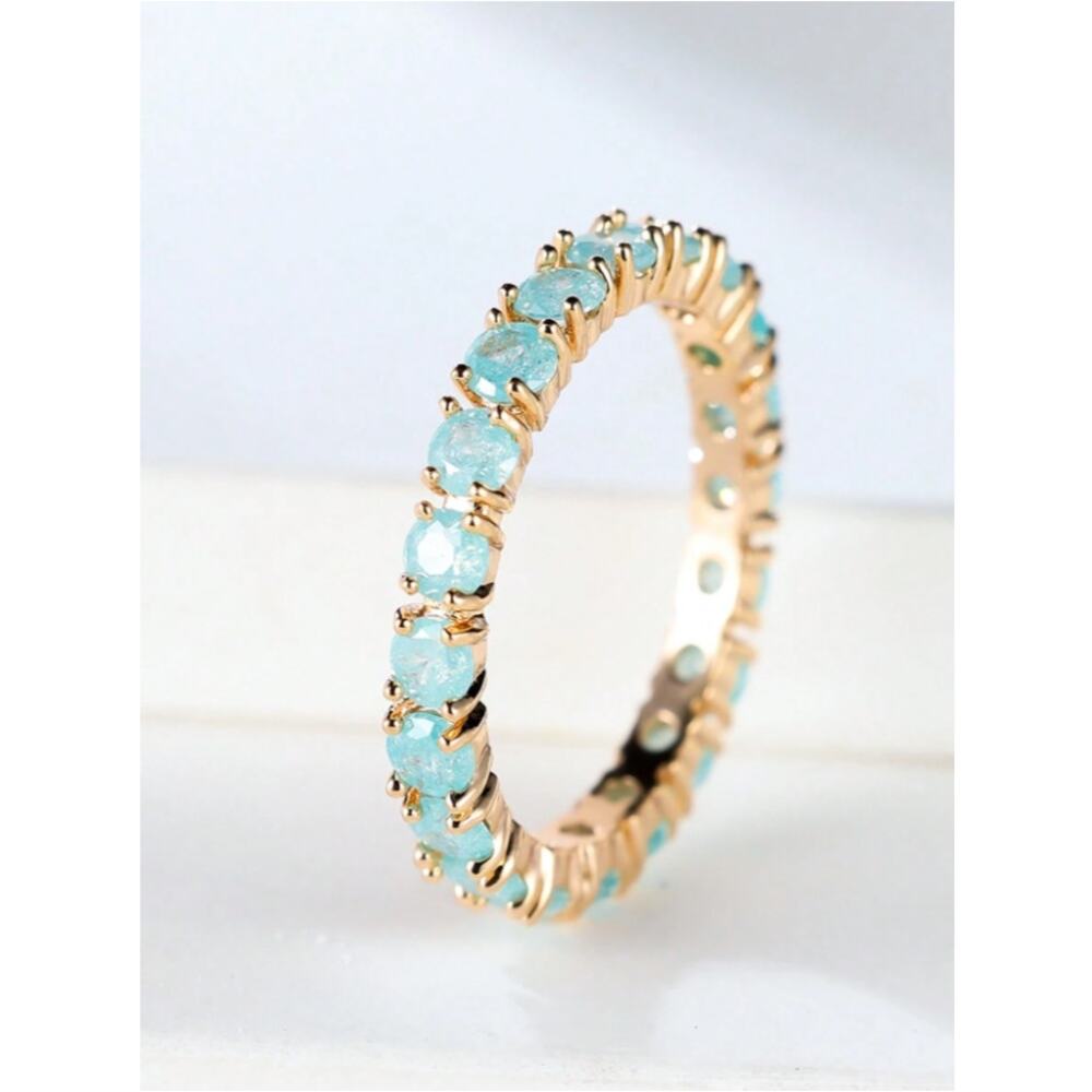 Eternity Ring Band-Baby Blue Aqua Crystal Stone Daianty Stackable Ring (Size 8)